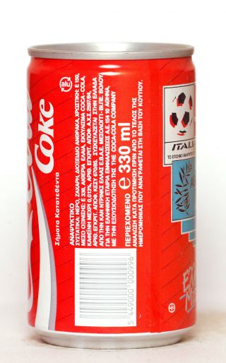 1990 Coca Cola can from Greece,  Italia ' 90 / Athens ' 96 2