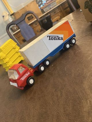 Tonka Truck Vintage Flatbed Tractor Trailer Red Mini Tini Classic With Trailer