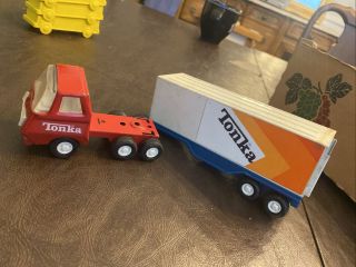 Tonka Truck Vintage Flatbed Tractor Trailer Red Mini Tini Classic With trailer 2