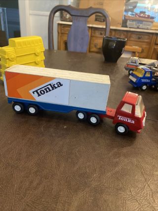 Tonka Truck Vintage Flatbed Tractor Trailer Red Mini Tini Classic With trailer 3