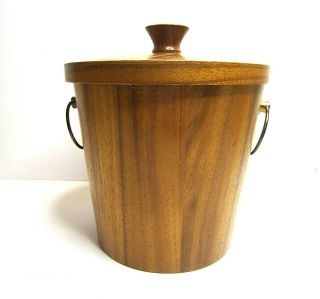 Vintage Mcm Mid Century Danish Teak Wood Ice Bucket Handles Tiki Bar Decor