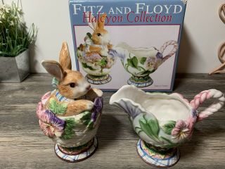 Fitz And Floyd Halcyon Bunny Rabbit Floral Easter Sugar And Creamer
