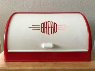 Retro Lustro Ware Red/white Plastic Bread Box.