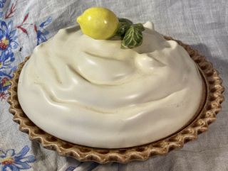 Vintage Ceramic Lidded Lemon Meringue Pie Keeper Plate Server