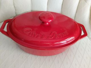 Olive & Thyme Red Enamel Cast Iron Casserole Dish - Pan W Lid Xlnt