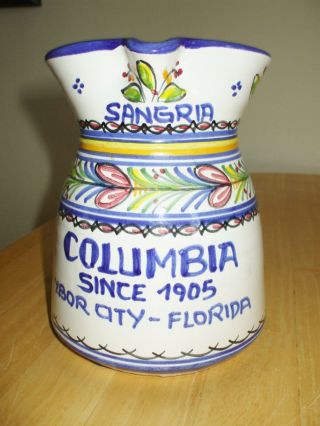 Vintage Columbia Restaurant Sangria Pottery Pitcher Ybor City Fl