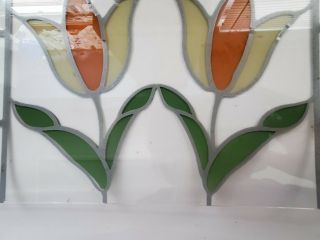 Vintage Wood Spice Rack Cabinet Glass Door Faux Stained Glass 3 Tier Tulips 2