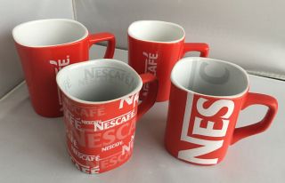 Set Of 4 Red Nescafe Square Collectible Mugs Iconic Coffee Logo - Various Sizes