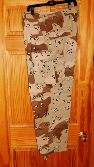 Desert Storm 6 Color Chocolate Chip Camo Bdu Pants Size Xl/s And 3 Patches