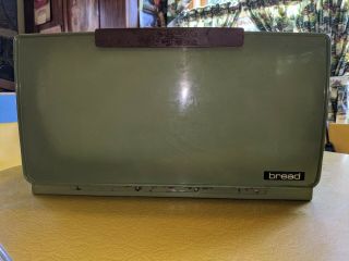 Vintage Large Green Metal Bread Box With Shelf & Cutting Board Door