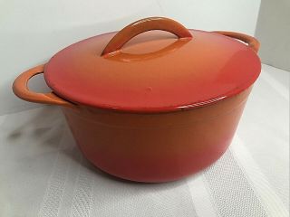 Vintage Cousances/ Le Creuset 18 Orange Red Dutch W/ Lid Enamel Cookware