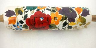 The Pioneer Woman Ceramic Rolling Pin Autumn Fall Floral Acacia Wood Handles