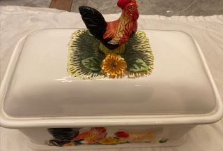 Kmc Ceramic Bread Box Rooster/chickens 3d