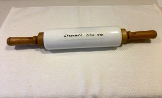 1921 Imperial Manufacturing Cambridge Ohio White Glass And Wood Rolling Pin