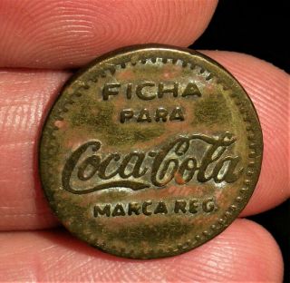 Antique Early1900s Spanish Coca Cola Medal Vending Machine Token Coin Brass Vafo