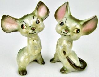 Rare Vintage " G Nov.  Co.  " Mouse Mice Salt & Pepper Shakers - Pink Ears Japan Mcm