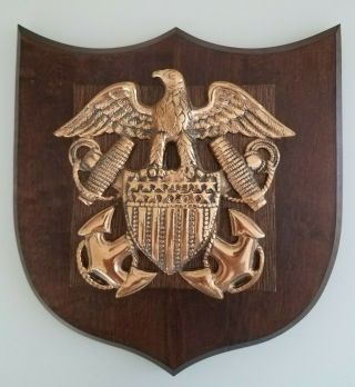 Vitg.  Korean War Era Us Navy Military Sword Holder Wall Plaque Bronze/metal/wood
