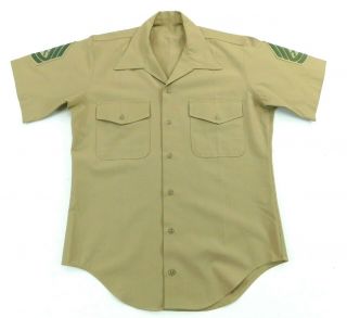 Usmc Khaki Shirt 15 M 15 1/2 Short Sleeve Poly/wool Us Marine Gysgt Military