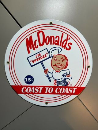 Mcdonalds Hamburger Man Coast To Coast Speedee Porcelain Metal Sign