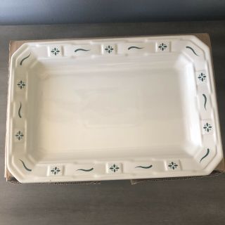 Longaberger Pottery Woven Traditions Heritage Green Rectangle Serving Platter