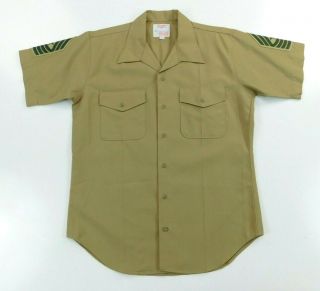 Usmc Khaki Shirt Xl 17 - 17 1/2 Short Sleeve Poly/wool Us Marine Military Sgtmaj