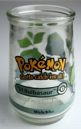 Vintage Pokemon 01 Bulbasaur Promotional Welch’s Glass Jelly Jar Nintendo 1999