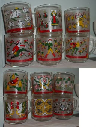 Vintage Luminarc " 12 Days Of Christmas " Mugs - Complete Set