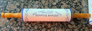 One Ceramic Advertising Rolling Pin Sunrise Bakery " Best Goods Lowest Prices "