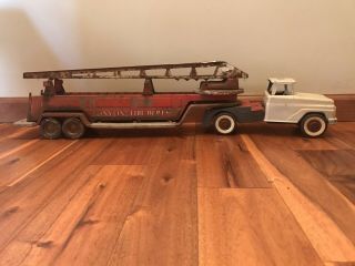 Structo Red & White Truck Front And Nylint Fire Dept Hook And Ladder Rear