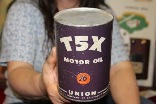 Vintage Union 76 T5x Motor Oil 1 Quart Metal Can Gas Station Sign