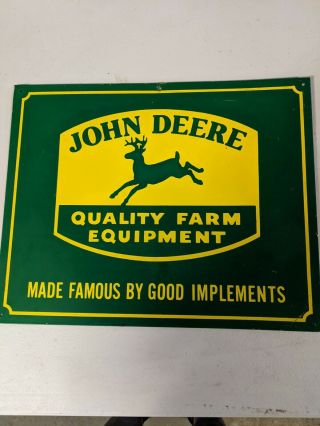 Vintage John Deere Implements Farm Equipment Metal Gasoline Oil Sign 12 " X15 "