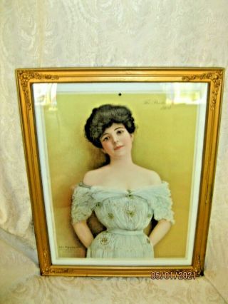 1904 Prudential Girl Calendar In Antique Gilded Frame - 12 1/2 X 15 1/2
