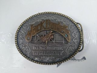 Vintage Jack Daniels And Rodeo Old Time Tennessee Whiskey Belt Buckle Brass 5 "