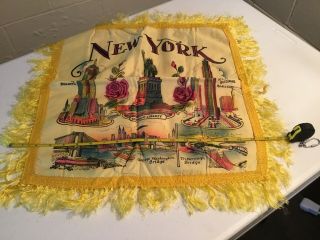 Vintage York Ny Satin Pillow Case Cover With Fringe Souvenir Nyc