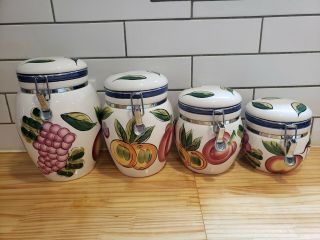 4 Tuscano Orchard Kitchen Hand Painted Canister Set Fruit Design
