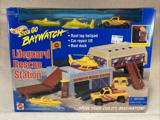 Hot Wheels Sto & Go Baywatch Lifeguard Rescue Station Nib 1995 Chevy S - 10 Truck