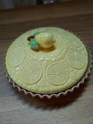 Vintage Ceramic Lemon Meringue Covered 10 " X 6 " Pie Dish Recipe Server Mcm Japan