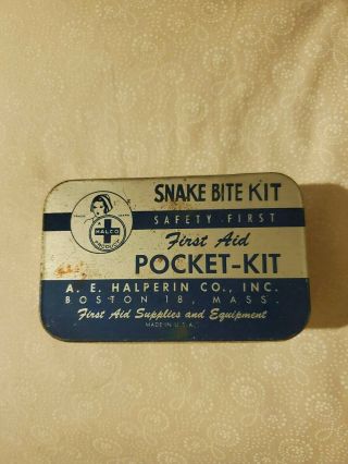 Vintage A E Halperin Co Snake Bite Outfit Pocket - Kit First Aid Safety First