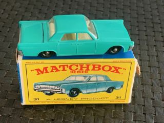 Vintage 1967 - 69 Matchbox Lesney Lincoln Continental 31 - Green W/original Box