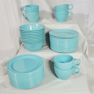 Set Of 50 Vintage Monterey Melmac Watertown Blue Plates Bowls Cups