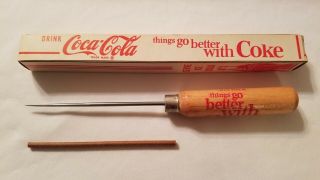 Vintage Coca - Cola Coke Wood Handle Ice Pick W Box Advertising,  Nos
