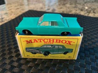 Vintage 1967 - 69 Matchbox Lesney Lincoln Continental 31 - Green New/original Box