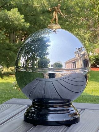 Vtg Mid - Century Chrome Bowling Ball Liquor Decanter Shot Glass Bar Set