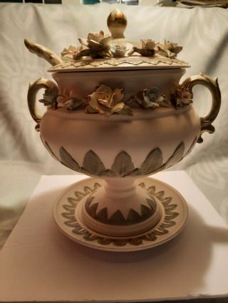 4 Piece Vintage Porcelain 3d Flower Design Soup Tureen  Very Rare