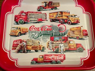 1999 Coca - Cola Metal Tray Displaying Antique Trucks 