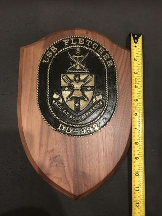 Us Navy Uss Fletcher Dd - 992 Ship Plaque,  Presentation Brass On Wood.