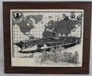 John Wills Handcrafted Etching Cultured Marble Cvn Uss George Washinton Plaque