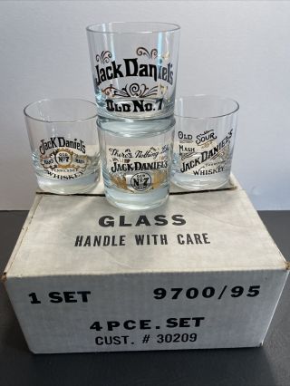 Four Round Jack Daniels Whiskey On The Rocks Glasses Set Of 4