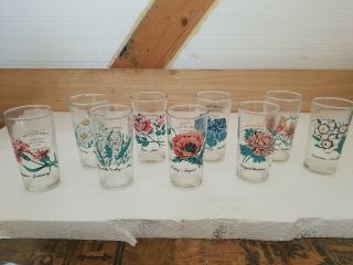 Vtg Brockway Flower Of The Month Drinking Glasses (9) Glasses
