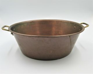 Vintage French 14.  5 " Copper Jam Pan Brass Handles 1.  1 Kg Cook Pot Bowl Sink